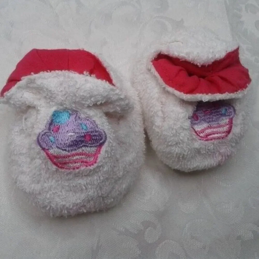 babyKiss Baby Girl Cotton Bathrobe & Booties Set Sz 0-9M White Pink Lil Cupcake